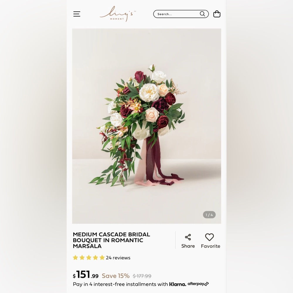 Medium Cascade Bridal Bouquet in Romantic Marsala